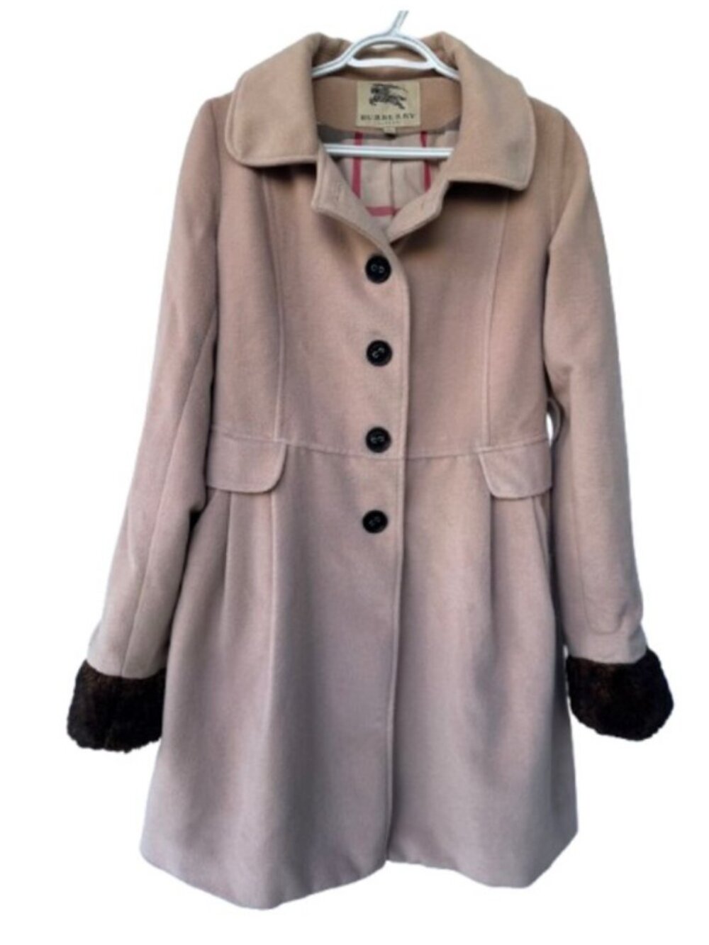 Burberry single-breasted wool blend midi coat beige women's size L